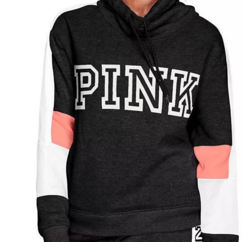 Pink Victoria’s Secret Colorblock Drawstring Turtle Neck Pullover Sweater XS